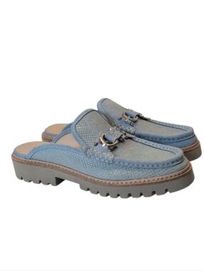 Donald Pliner Hampton Light Blue Textured Slip On Loafers Size 10